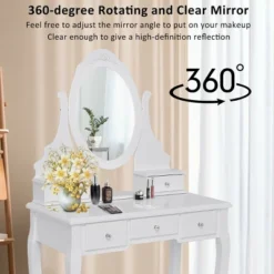 Costway Bedroom Wooden Mirrored Makeup Vanity Set Stool Table Set White 5 Drawers -Costway GUEST f2ca4afd 6a55 47b9 a23e e4ff514301eb