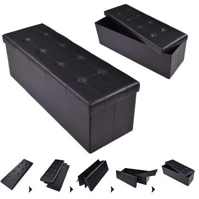 Costway 45''x15''x15'' Large Folding Storage Faux Leather Ottoman Pouffe Box Stool Black 1 Costway 45''x15''x15'' Large Folding Storage Faux Leather Ottoman Pouffe Box Stool Black