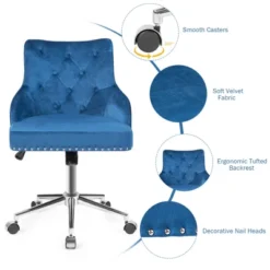Costway Blue Velvet Office Chair Tufted Upholstered Swivel Computer Desk Chair Nailed Trim -Costway GUEST f347cefe 0f4e 4438 af5c d703d7a46ee9