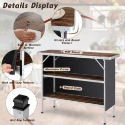 Costway Folding Camping Table Aluminum Portable Picnic Table With 2-Tier Shelves BlackCoffee -Costway GUEST f395361a 1855 48af a432 e80bd471c248