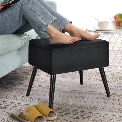 Costway Velvet Storage Ottoman Tufted Flip Top Vanity Stool Footrest With Wood Legs 4 Costway Velvet Storage Ottoman Tufted Flip Top Vanity Stool Footrest With Wood Legs - Image 4