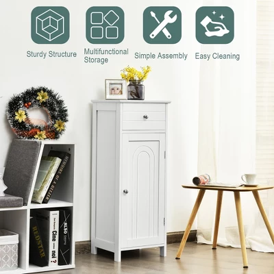 Costway Bathroom Floor Cabinet Wooden Storage Organizer Free-Standing W/ Drawer & Shelf 4 Costway Bathroom Floor Cabinet Wooden Storage Organizer Free-Standing W/ Drawer & Shelf - Image 4