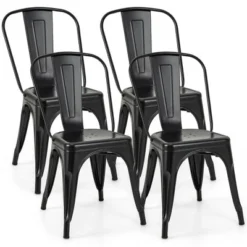 Costway 18" High Back Bar Stools Set Of 4 With Removable Backrest For Cafe Bar Black/Gun Gray -Costway GUEST f3fc7625 5e72 4e1d ab24 268fe10890df