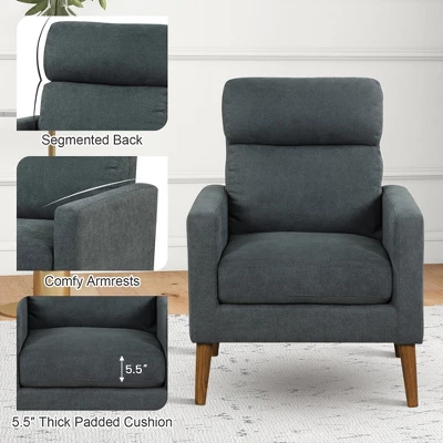 Costway Accent Arm Chair Modern Lint Fabric Sofa Chair W/Solid Wood Legs For Living Room 7 Costway Accent Arm Chair Modern Lint Fabric Sofa Chair W/Solid Wood Legs For Living Room - Image 7