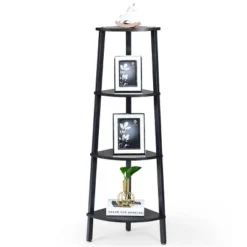 Costway 4-Tier Corner Shelf Metal Storage Rack Domestic Bookcase Display Stand Wood Grey 17 Costway 4-Tier Corner Shelf Metal Storage Rack Domestic Bookcase Display Stand Wood Grey -Costway GUEST f433c7d7 8f67 42d0 841e 93efa3dc38a9