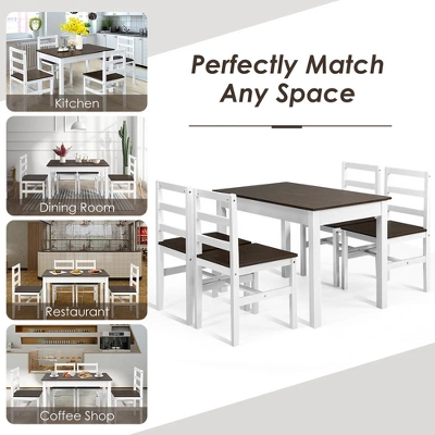 Costway 5pcs Dining Set Solid Wood Compact Kitchen Table & 4 Chairs Modern 5 Costway 5pcs Dining Set Solid Wood Compact Kitchen Table & 4 Chairs Modern - Image 5