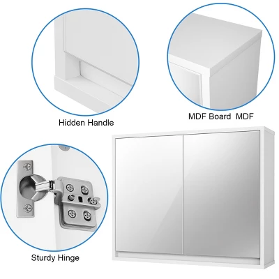 Costway Wall Mounted Bathroom Storage Cabinet Medicine Cabinet Organizer Shelf W/Double Mirror Door White 8 Costway Wall Mounted Bathroom Storage Cabinet Medicine Cabinet Organizer Shelf W/Double Mirror Door White - Image 8