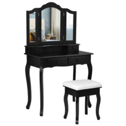 Costway Vanity Makeup Dressing Table Set W/Stool 4 Drawer&Mirror Jewelry Wood Desk Black -Costway GUEST f465c08c 186f 40f7 b96d 94f3bcd5e3c6