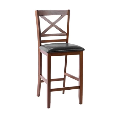Costway Set Of 4 Bar Stools 25'' Counter Height Chairs W/ PU Leather Seat Walnut 8 Costway Set Of 4 Bar Stools 25'' Counter Height Chairs W/ PU Leather Seat Walnut - Image 8