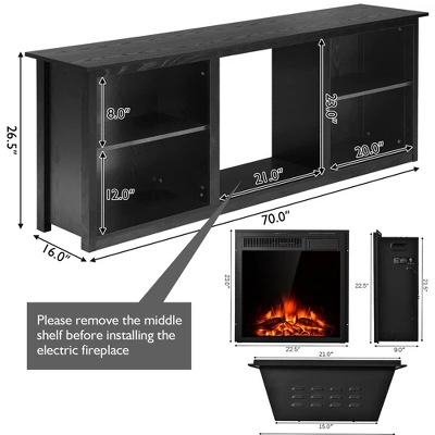 Costway 70'' 2-Tier TV Fireplace Stand W/22.5'' Electric Fireplace Up To 75'' 1 Costway 70'' 2-Tier TV Fireplace Stand W/22.5'' Electric Fireplace Up To 75''