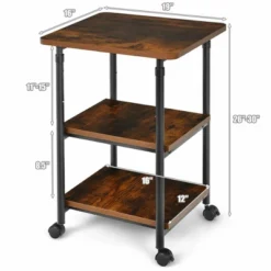 Costway 3-Tier Rolling Adjustable Printer Cart Machine Stand Storage Rack Brown