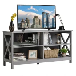 Costway TV Stand Entertainment Media Center For TV's Up To 55'' W/ Storage Shelves Brown/Gray/White -Costway GUEST f542da7f c21a 44ed 886b e6365542c637