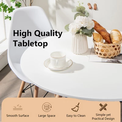 Costway Dining Table Round White Modern Dining Table 31.5'' W/Solid Wooden Leg For Kitchen 5 Costway Dining Table Round White Modern Dining Table 31.5'' W/Solid Wooden Leg For Kitchen - Image 5