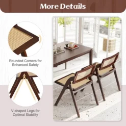 Costway Foldable Dining Chairs Set Of 2/4 With Woven Rattan Backrest & Seat Rubber Wood Frame Brown -Costway GUEST f564ab15 fb7f 4f2e bbc6 a613d459d7ba