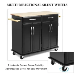 Costway Rolling Kitchen Trolley Island Black Cart Wood Top Storage Cabinet Utility W/ Drawers -Costway GUEST f5763c11 1779 4ee8 9b47 3db0f67b2af6