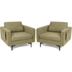 Costway Set Of 2 Fabric Accent Armchair Single Sofa W/ Side Storage Pocket -Costway GUEST f5aa12cd 688f 4c67 8060 4e13dee2ca1f
