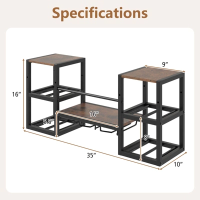 Costway 3-Tier Wall Mounted Wine Rack With Glass Holder Open Shelf Wine Storage Rack Brown 2 Costway 3-Tier Wall Mounted Wine Rack With Glass Holder Open Shelf Wine Storage Rack Brown - Image 2
