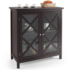 Costway Kitchen Buffet Sideboard Storage Cabinet W/Glass Doors & Adjustable Shelf WhiteBrown 20 Costway Kitchen Buffet Sideboard Storage Cabinet W/Glass Doors & Adjustable Shelf WhiteBrown -Costway GUEST f63d4cd6 5b4b 4516 971a c4a5e5bd2211