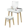 Costway Vanity Makeup Table Cushioned Stool Set W/Flip Top Mirror &1 Drawer Writing Desk