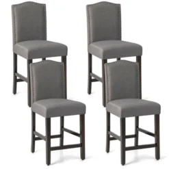 Costway Set Of 4 Upholstered Bar Stools 25'' Bar Height Chairs With Rubber Wood Legs Beige -Costway GUEST f6bae0c5 7305 482b 817d 758e834a8013