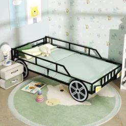 Costway Twin Car-Shaped Metal Bed Frame With Wheels Decorations Safety Guardrails -Costway GUEST f6bcdb47 13f4 49ec 9a92 eca0c1b4aed9