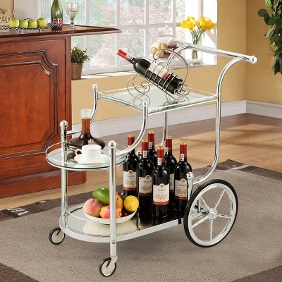 Costway Kitchen Cart Tea Cart Glass Shelves & Metal Frame With Wheels 3 Costway Kitchen Cart Tea Cart Glass Shelves & Metal Frame With Wheels - Image 3