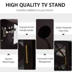 Costway Glass Door TV Stand Entertainment Center W/ Drawer Storage Shelves Brown -Costway GUEST f6fd40cd b350 4e31 a709 617c3fb7ed9e