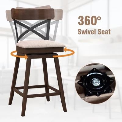 Costway Set Of 4 Wooden Swivel Bar Stools Upholstered Counter Height Dining Chairs 5 Costway Set Of 4 Wooden Swivel Bar Stools Upholstered Counter Height Dining Chairs - Image 5