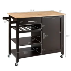 Costway 4-Tier Wood Kitchen Island Trolley Cart Storage Cabinet Brown