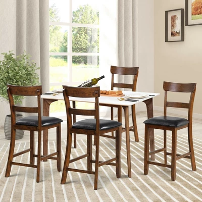 Costway Set Of 4 Barstools Counter Height Chairs W/Leather Seat & Rubber Wood Legs 1 Costway Set Of 4 Barstools Counter Height Chairs W/Leather Seat & Rubber Wood Legs