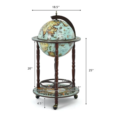Costway 17'' Globe Wine Kitchen Stand 16th Century Italian Map Liquor Bottle Shelf Cart 2 Costway 17'' Globe Wine Kitchen Stand 16th Century Italian Map Liquor Bottle Shelf Cart - Image 2