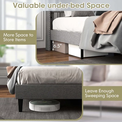 Costway Full/Queen Size Upholstered Platform Bed Button Tufted Headboard Mattress Foundation 7 Costway Full/Queen Size Upholstered Platform Bed Button Tufted Headboard Mattress Foundation - Image 7