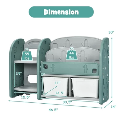 Costway Kids Toy Storage Organizer W/ 2-Tier Bookshelf & Plastic Bins 1 Costway Kids Toy Storage Organizer W/ 2-Tier Bookshelf & Plastic Bins
