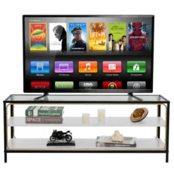 Costway 3-Tier TV Stand Entertainment Center For TV's Up To 50'' W/ Tempered Glass Top -Costway GUEST f7ddf20f aa78 4263 aa15 da6154bca2ba
