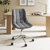Costway Upholstered Armless Office Chair With Adjustable Height & Wheels For Small Spaces Gray/White