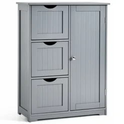 Costway Bathroom Floor Cabinet Side Storage Cabinet With 3 Drawers And 1 Cupboard Grey Black -Costway GUEST f825eef8 9b1a 4d0f 8e48 e599dc998acf