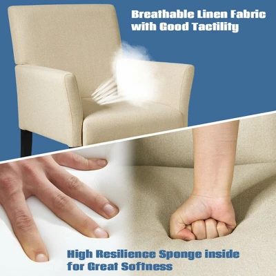 Costway Set Of 2 Arm Chair Guest Chair Home Office W/ Wooden Legs 7 Costway Set Of 2 Arm Chair Guest Chair Home Office W/ Wooden Legs - Image 7