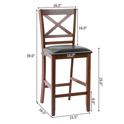 Costway Set Of 4 Bar Stools 25'' Counter Height Chairs W/ PU Leather Seat Walnut 7 Costway Set Of 4 Bar Stools 25'' Counter Height Chairs W/ PU Leather Seat Walnut - Image 7