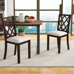 Costway Set Of 2/4 Dining Chairs Wood Kitchen Side Chair With Inclined Backrest Cherry Brown -Costway GUEST f8882ba2 8b47 4027 9aa7 1ad2501f8d46