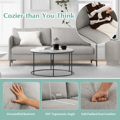 Costway Modern 76'' Loveseat Sofa Couch For Living Room Apartment Dorm With Metal Legs Gray 6 Costway Modern 76'' Loveseat Sofa Couch For Living Room Apartment Dorm With Metal Legs Gray - Image 6