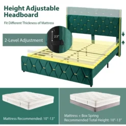 Costway Upholstered Platform Bed Frame Adjustable Headboard Footboard Modern Green -Costway GUEST f9292d7b c116 472f 8464 a1a396820e7e