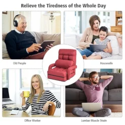 Costway Folding Floor Armchair W/6-position Adjustable Back & Lumbar Pillow Red 9 Costway Folding Floor Armchair W/6-position Adjustable Back & Lumbar Pillow Red -Costway GUEST f93beaa9 70e0 498b bfad c0a6c75b3430
