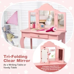 Costway Kids Vanity Table & Stool Princess Dressing Make Up Play Set For Girls Pink -Costway GUEST f95a84c8 ae0a 42cd b776 f0be7213686a