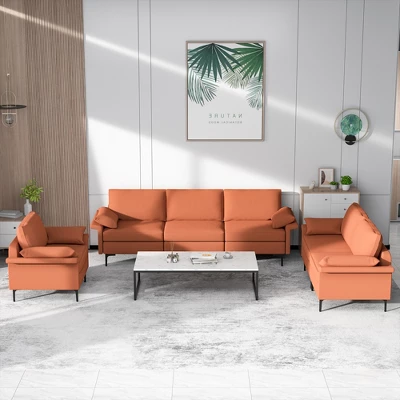 Costway Modern Modular Fabric 3-Seat Sofa Couch W/ Socket USB Ports & Metal Legs RedGreen 2 Costway Modern Modular Fabric 3-Seat Sofa Couch W/ Socket USB Ports & Metal Legs RedGreen - Image 2