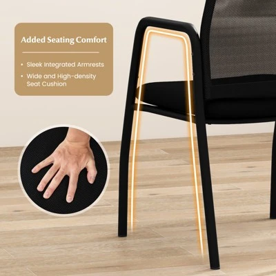 Costway Waiting Room Chair Set Of 2/4/6/8/10/12 Office Guest Chairs With Ergonomic Mesh Backrest Sturdy Arms & Cushioned Seat Black 4 Costway Waiting Room Chair Set Of 2/4/6/8/10/12 Office Guest Chairs With Ergonomic Mesh Backrest Sturdy Arms & Cushioned Seat Black - Image 4