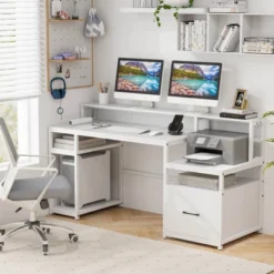 Costway 66" Computer Workstation With Monitor Stand CPU Stand Printer Shelf & File Drawer -Costway GUEST f9dd375a 7d69 43c5 95f9 899e267555cb