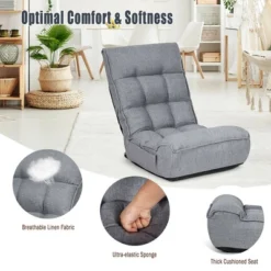 Costway 4-Position Floor Chair Folding Lazy Sofa W/Adjustable Backrest& Headrest Gray -Costway GUEST fa32ba40 4c89 4f5f bfbc 85703aa6b2ff