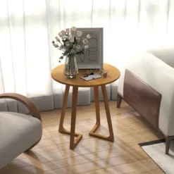 Costway 24'' Round Side Table Solid Rubber Wood End Table Beside Sofa&Bed For Small Space -Costway GUEST fa6c5973 a8d3 4697 b86c b99a4edcf1fc