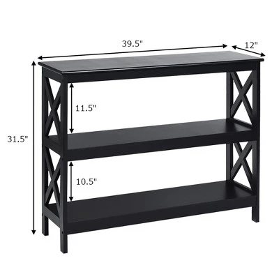 Costway 3-Tier Console Table X-Design Bookshelf Sofa Side Accent Table W/Shelf EspressoBlack 4 Costway 3-Tier Console Table X-Design Bookshelf Sofa Side Accent Table W/Shelf EspressoBlack - Image 4