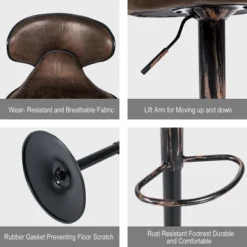 Costway Set Of 4 Adjustable Bar Stools Swivel Bar Chairs W/ Backrest Retro Brown Hot-Stamping Cloth 15 Costway Set Of 4 Adjustable Bar Stools Swivel Bar Chairs W/ Backrest Retro Brown Hot-Stamping Cloth -Costway GUEST fad78ee5 994a 4fa6 9645 5285a79482cf